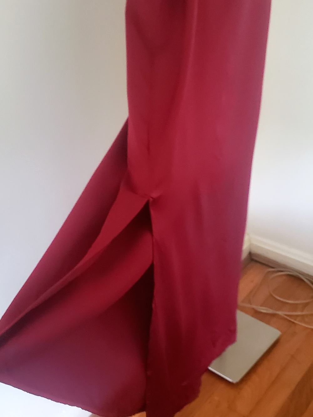 Forever 21 Burgundy Satin Slip Midi Dress Spaghetti Straps Size Large - Picture 5 of 8